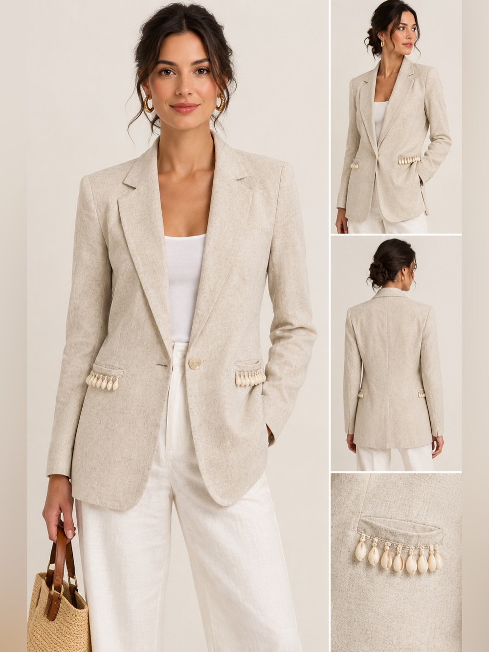 Calypso St. Barth Linen-Blend Shell Fringed Blazer S